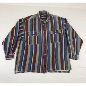 Vtg Gotcha Series 494 Mens L Striped Button Down Shirt Long Sleeve Multi Color